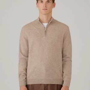 Northern Isles Merino Wool Blend Cozy Tan 1/4 Zip-Up Sweater